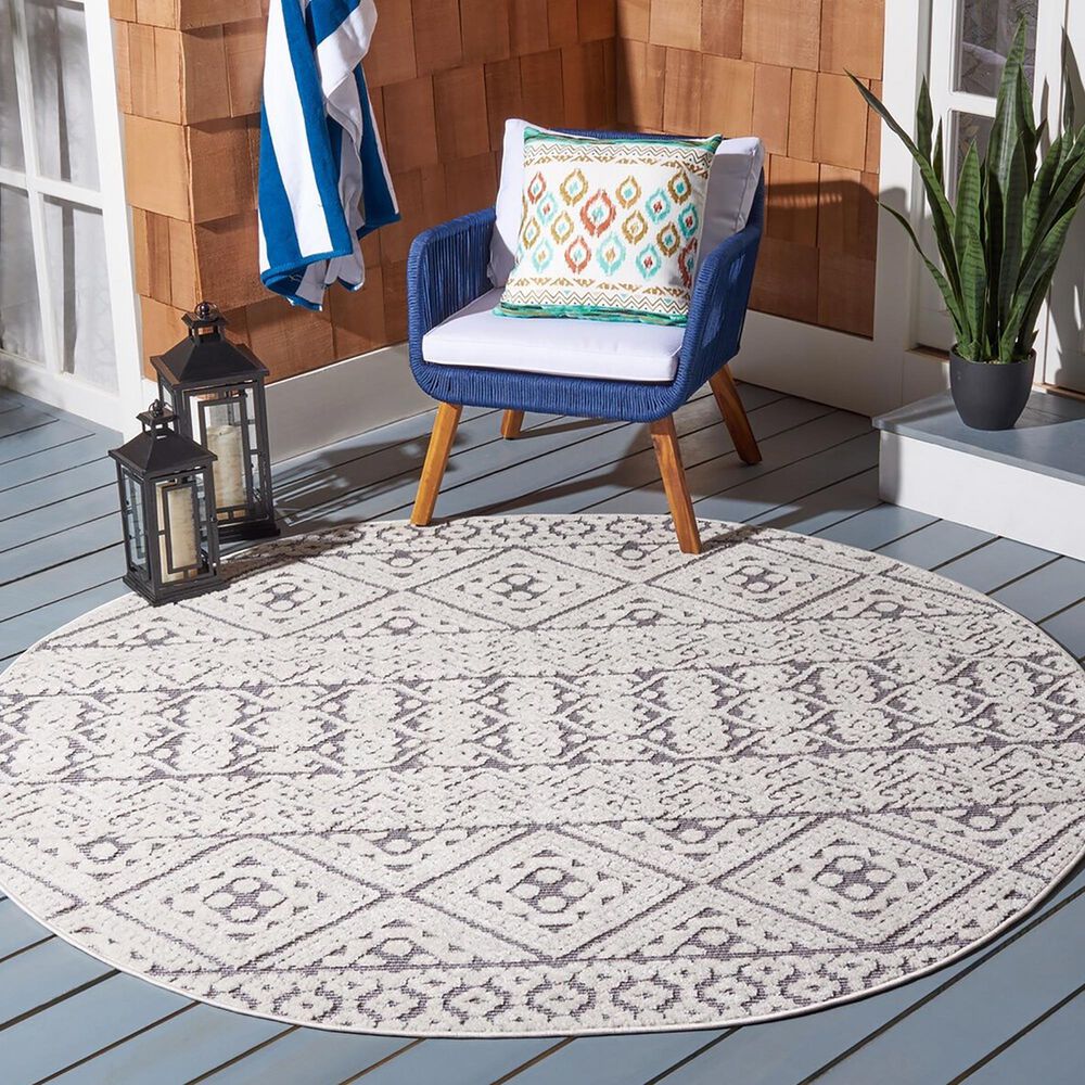 Safavieh Cabana CBN654A 6&#39;7&quot; Round Ivory and Grey Area Performance Rug, , large
