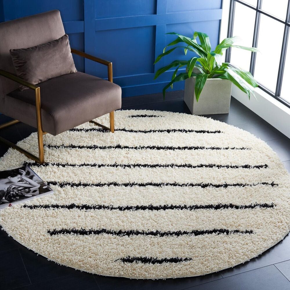 Safavieh Venus Shag VNS604A 6&#39;7&quot; Round Ivory and Black Area Rug, , large
