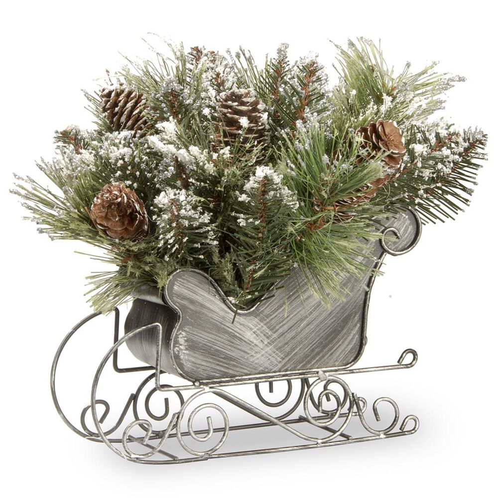 National Tree 10" Glittery Bristle Pine Sleigh, , large