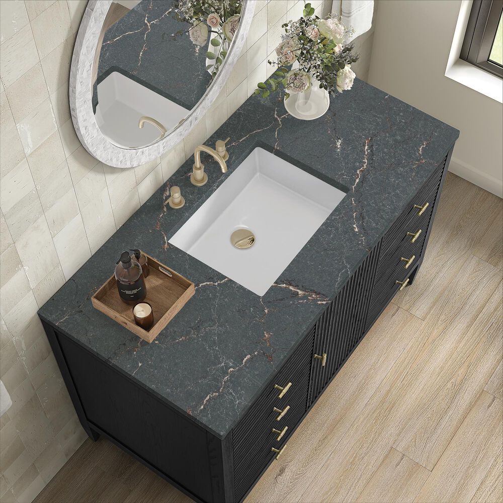 James Martin Vanities Myrrin 48&quot; Vanity in Carbon Oak with 3 cm Parisien Bleu Quartz Top, , large
