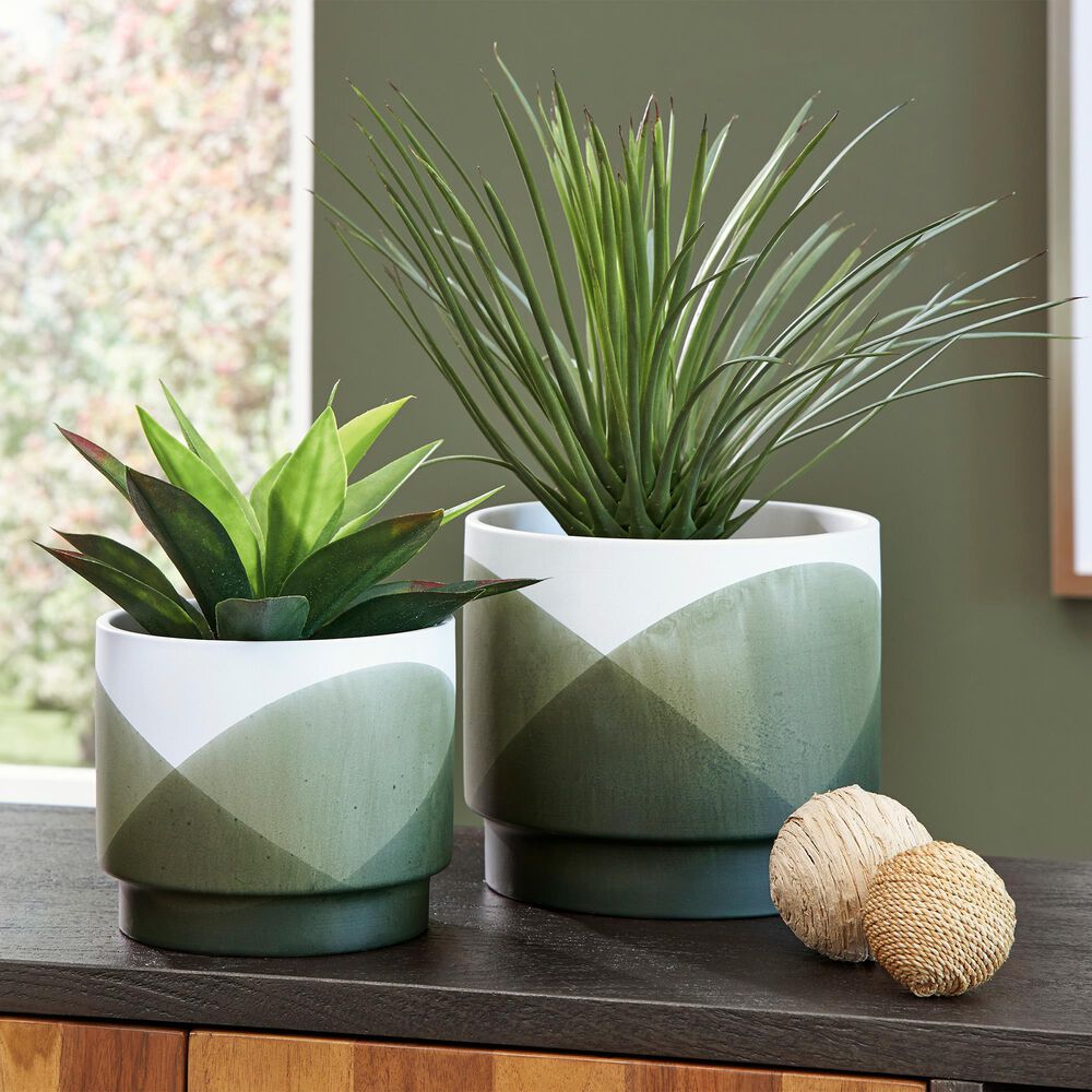 Ashley Ardenridge 2-Piece Planter Set in Green and White, , large