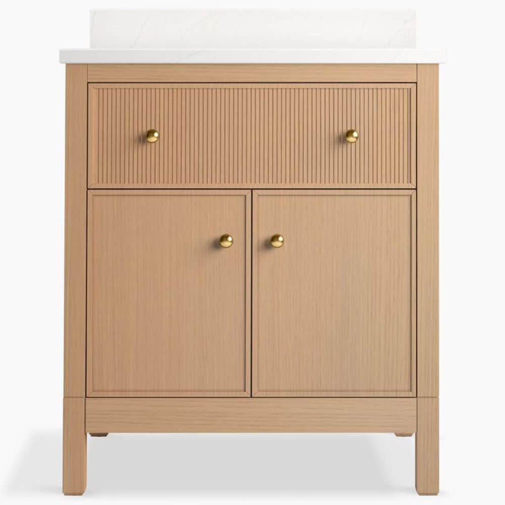 Kohler Malin 30" Single Bathroom Vanity in White Oak with 3 cm White Quartz Top and Rectangular Sink, , large