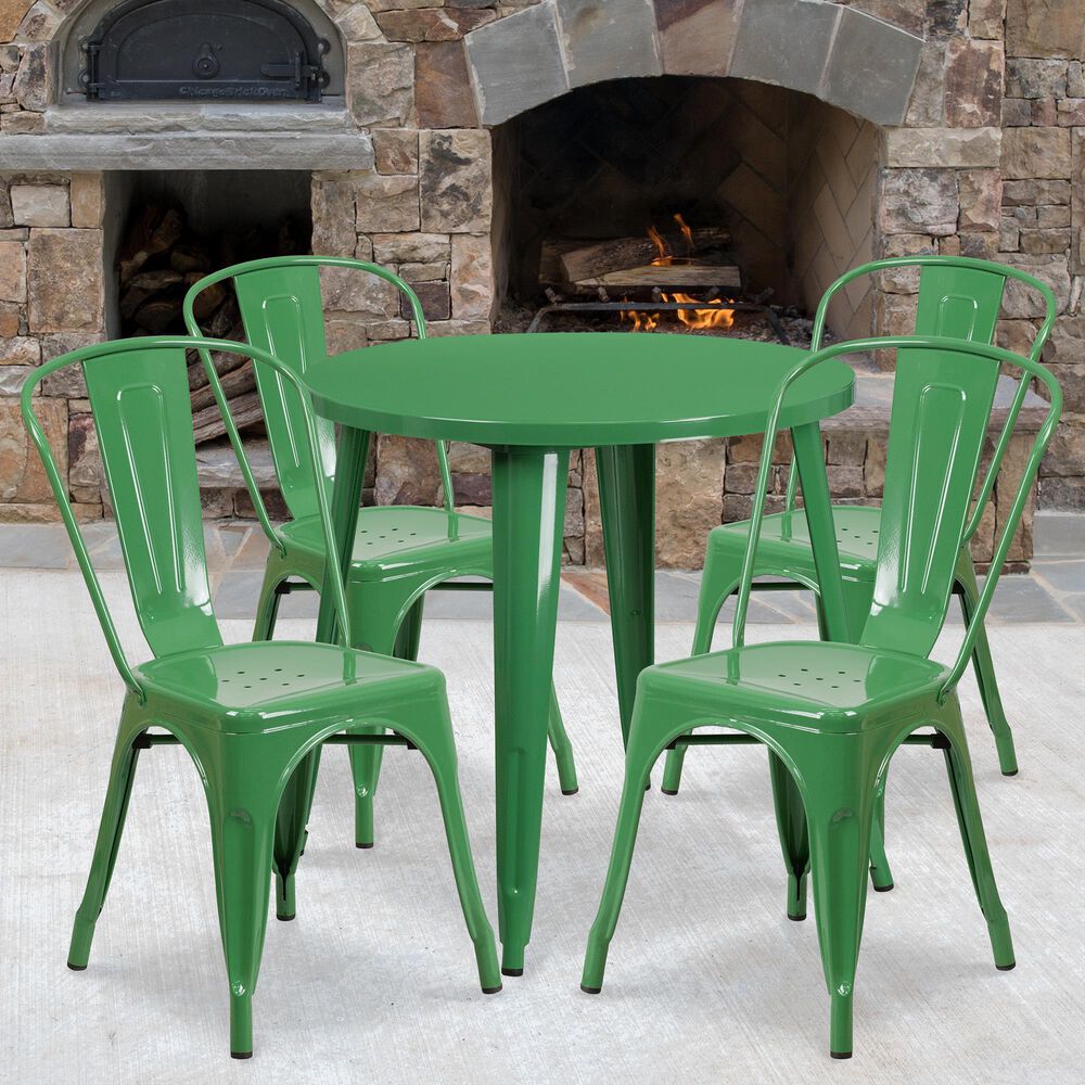 Flash Furniture 5-Piece Metal Round Bistro Table Set in Green, , large