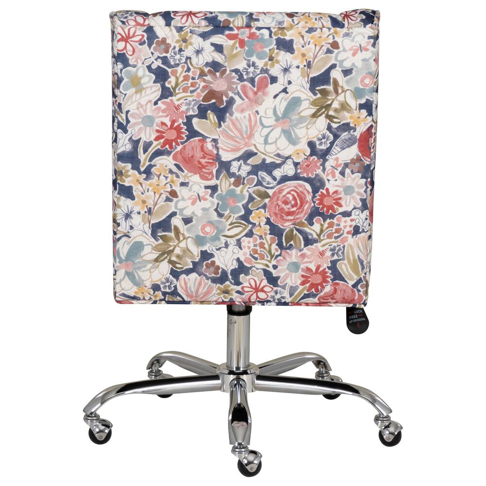 Linon Home Decor Draper Office Chair with Navy Floral Cushion in Silver, , large