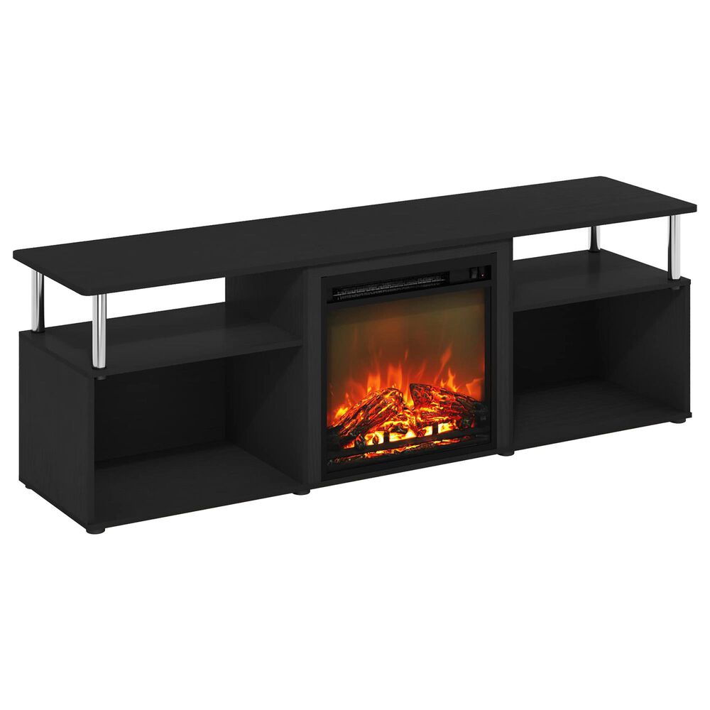 HOMLUX 63" TV Stand with Electric Fireplace in Americano and Stainless Steel, , large