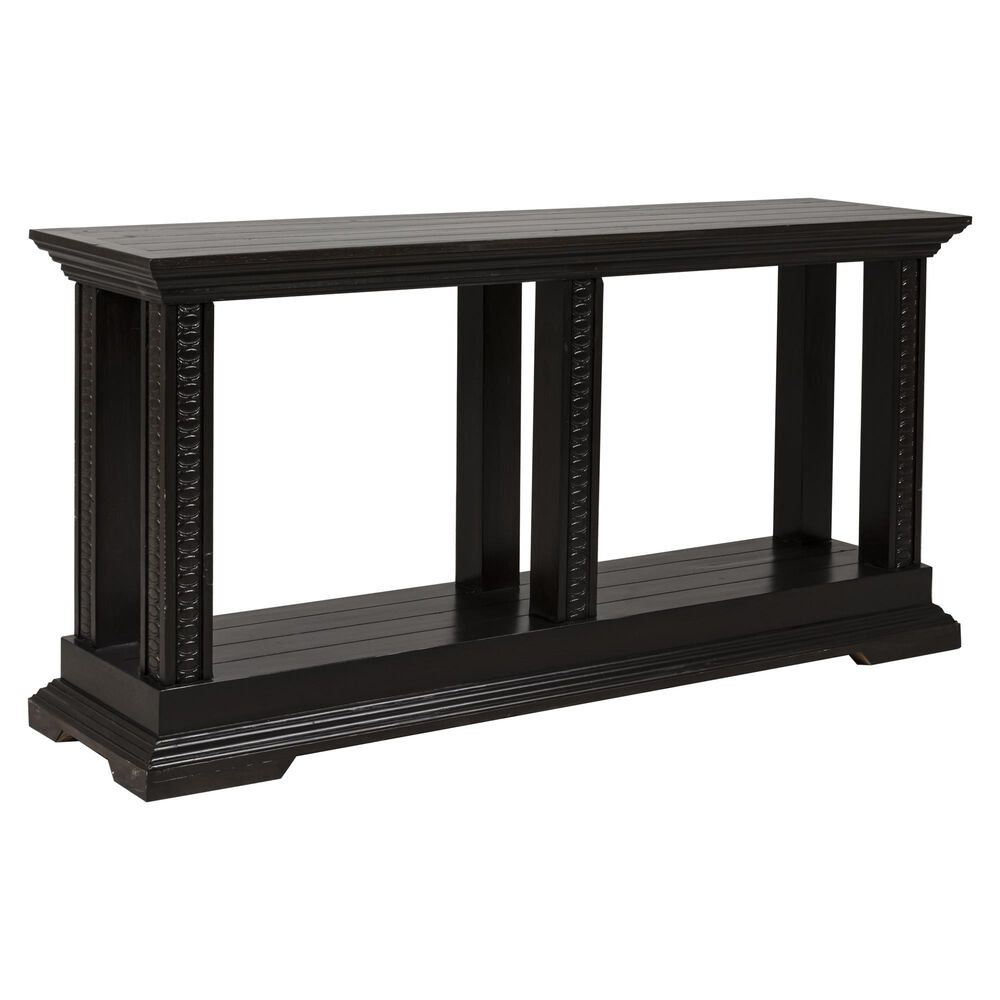 Santa Fe Rustic Pedestal Console Table in Antique Black Brown, , large