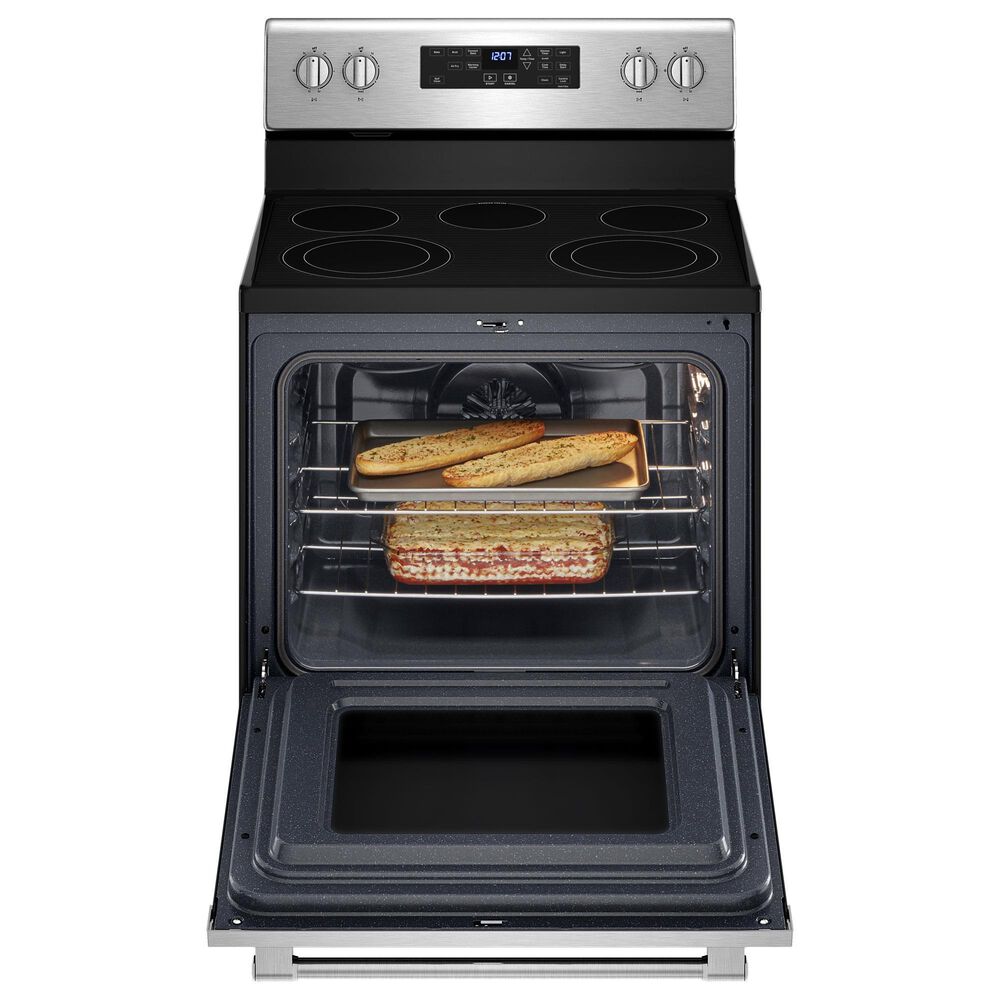 MAYTAG 2-Piece Kitchen Package with 5.3 Cu. Ft. Freestanding Electric Range and 1.1 Cu. Ft. Over-the-Range Microwave in Fingerprint Resistant Stainless Steel, , large
