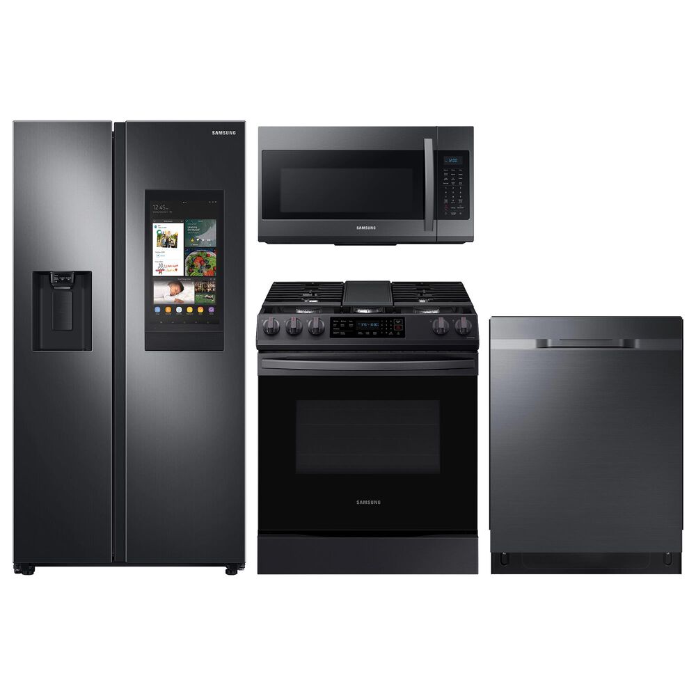 Samsung 4-Piece Kitchen Package with 26.7 Cu. Ft. Side-by-Side Refrigerator and Gas Range in Black Stainless Steel, , large