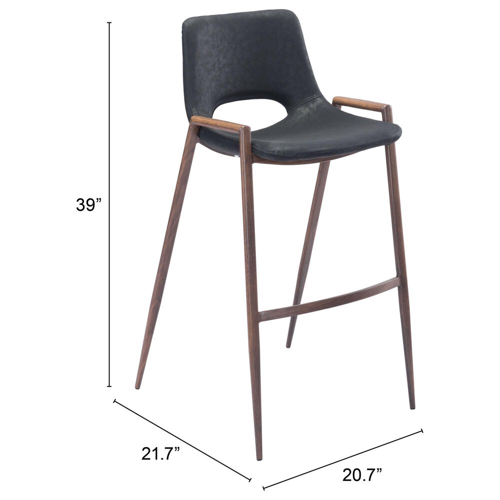 Zuo Modern Desi Bar Chair in Black and Dark Brown &#40;Set of 2&#41;, , large