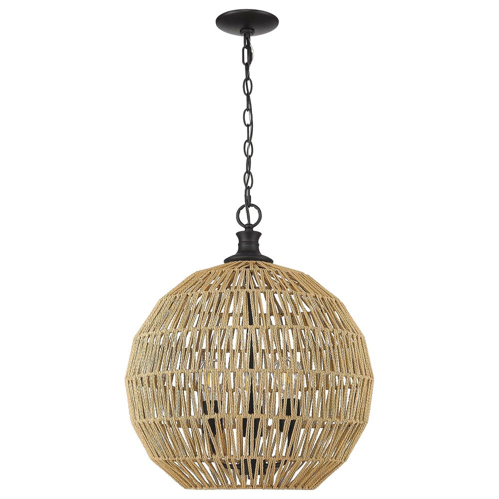 Golden Lighting Florence 3-Light Pendant with Natural Rope in Matte Black, , large