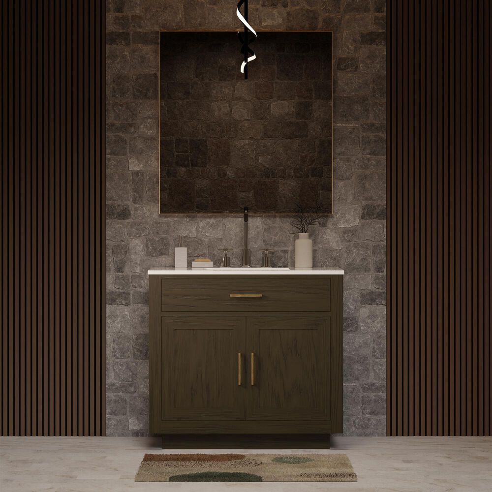 Lexora Home Abbey 36&quot; Single Bathroom Vanity in Brown Oak with 2 cm White Quartz Top and Rectangular Sink, , large