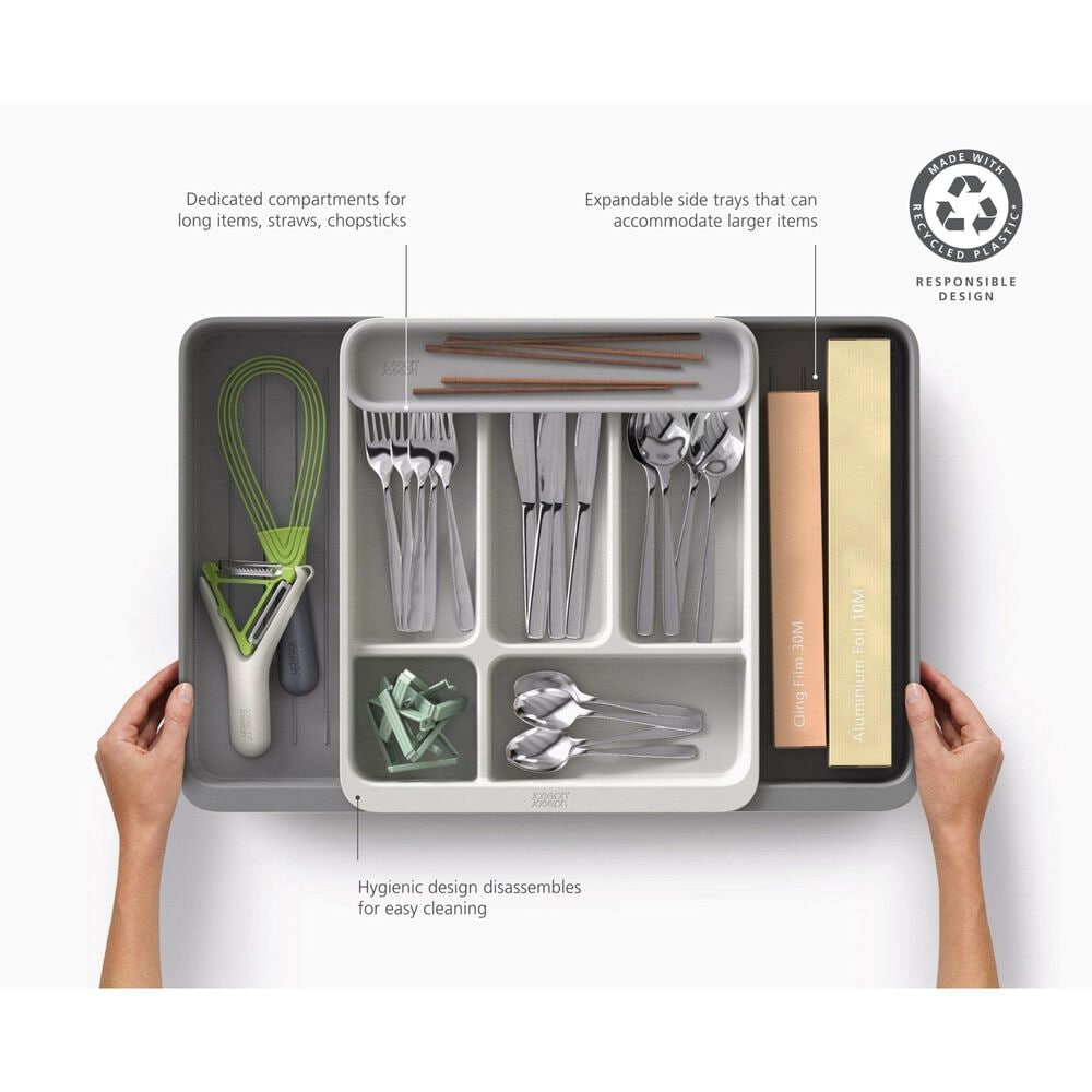Joseph Joseph DrawerStore Expanding Cutlery, Utensil and Gadget Organizer in Grey and Stone, , large