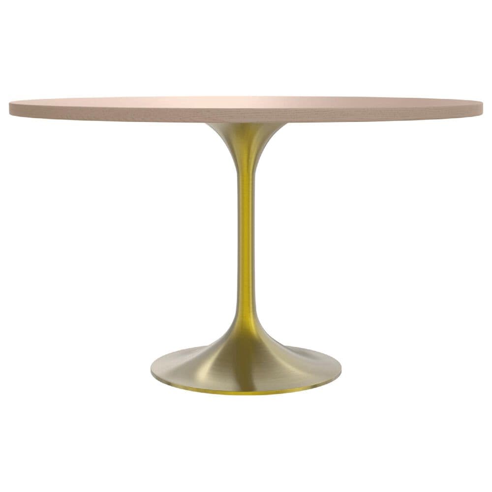 Leisuremod LeisureMod Verve Collection 48 Round Dining Table, Brushed Gold Base with Light Natural Wood MDF Top, , large