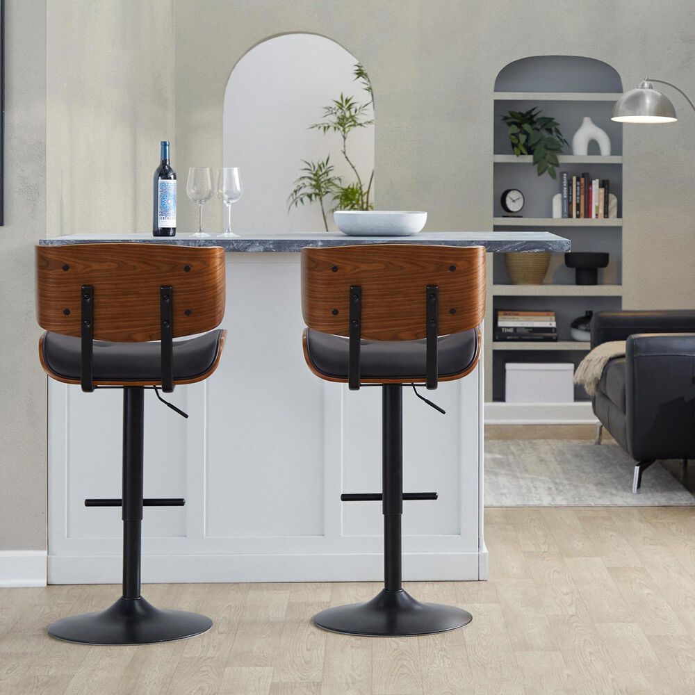 LumiSource Lombardi Adjustable Swivel Barstool with Espresso Faux Leather Upholstery in Black and Walnut (Set of 2), , large