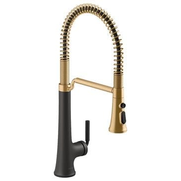 Kohler Tone Semi Professional Pull-Down Kitchen Sink Faucet in Matte Black and Modern Brass, , large