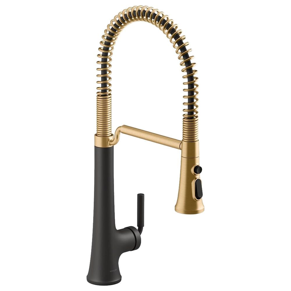 Kohler Tone Semi Professional Pull-Down Kitchen Sink Faucet in Matte Black and Modern Brass, , large