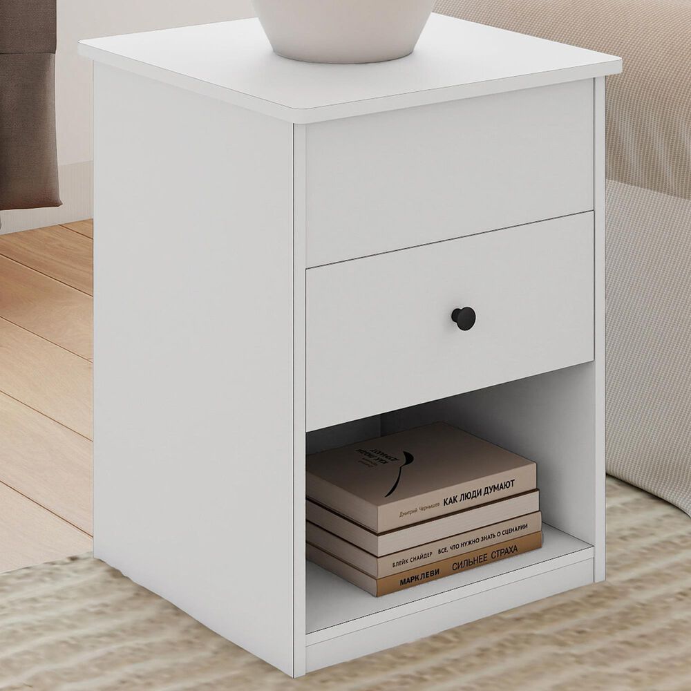 HOMLUX 1-Drawer Lift Top Nightstand in Solid White, , large