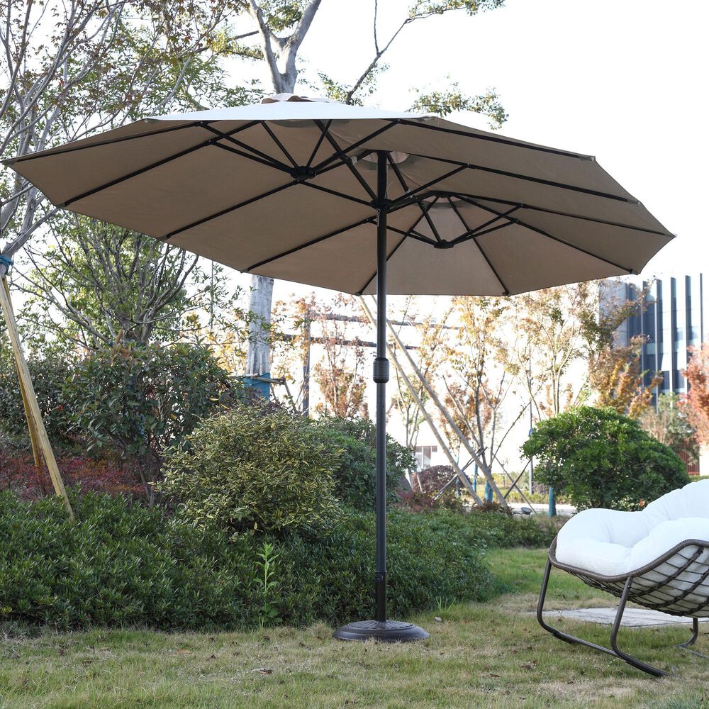 Hearth and Haven 14.8&#39; Double Sided Outdoor Umbrella without Base in Khaki, , large