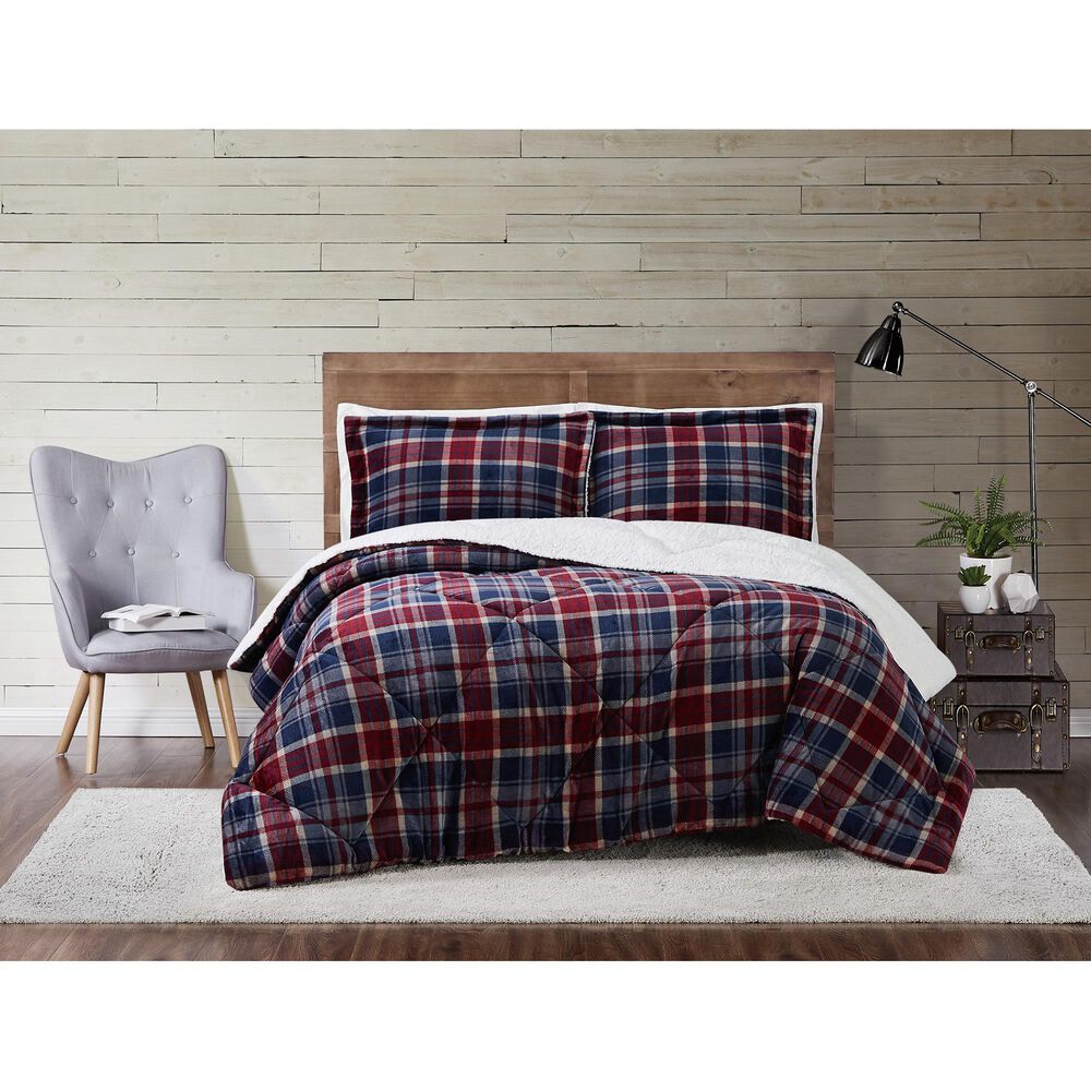 Pem America Truly Soft Cuddle Warmth 3-Piece King Comforter Set in Blue to Red Plaid, , large