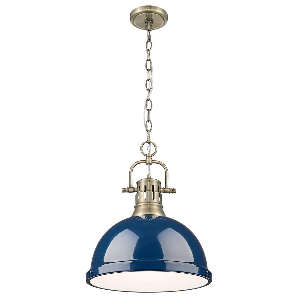 Golden Lighting Duncan 1-Light Pendant with Chain and Matte Navy Shade in Aged Brass, , large