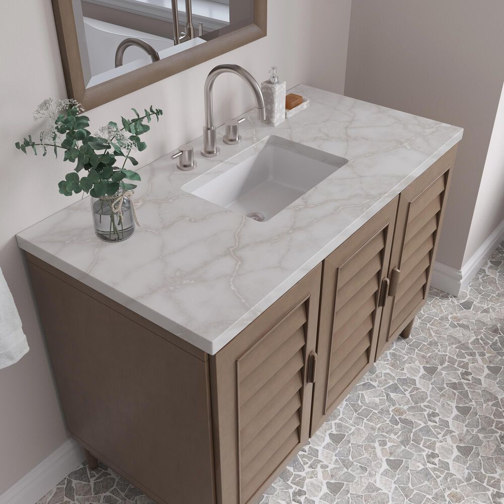 James Martin Vanities Portland 48" Single Bathroom Vanity in Whitewashed Walnut with 3 cm Eternal Jasmine Pearl Silestone Top, Rectangular Sink and FreePower Wireless Charger, , large