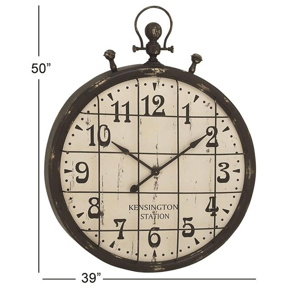Maple and Jade 39&quot; Wall Clock in Distressed Black and Taupe, , large