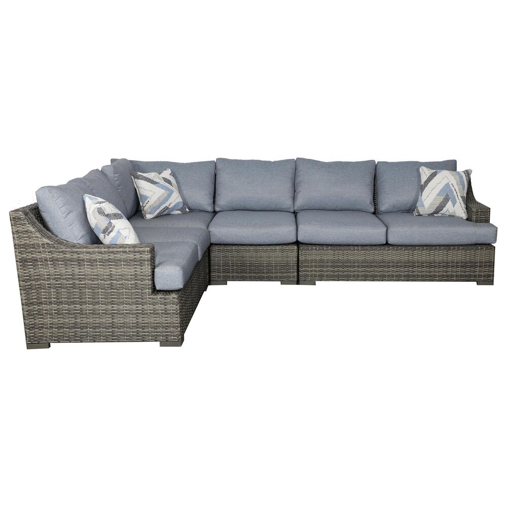 Summit Home Nantucker Bay 4-Piece Patio Sectional in Double Duck Washed Denim, , large