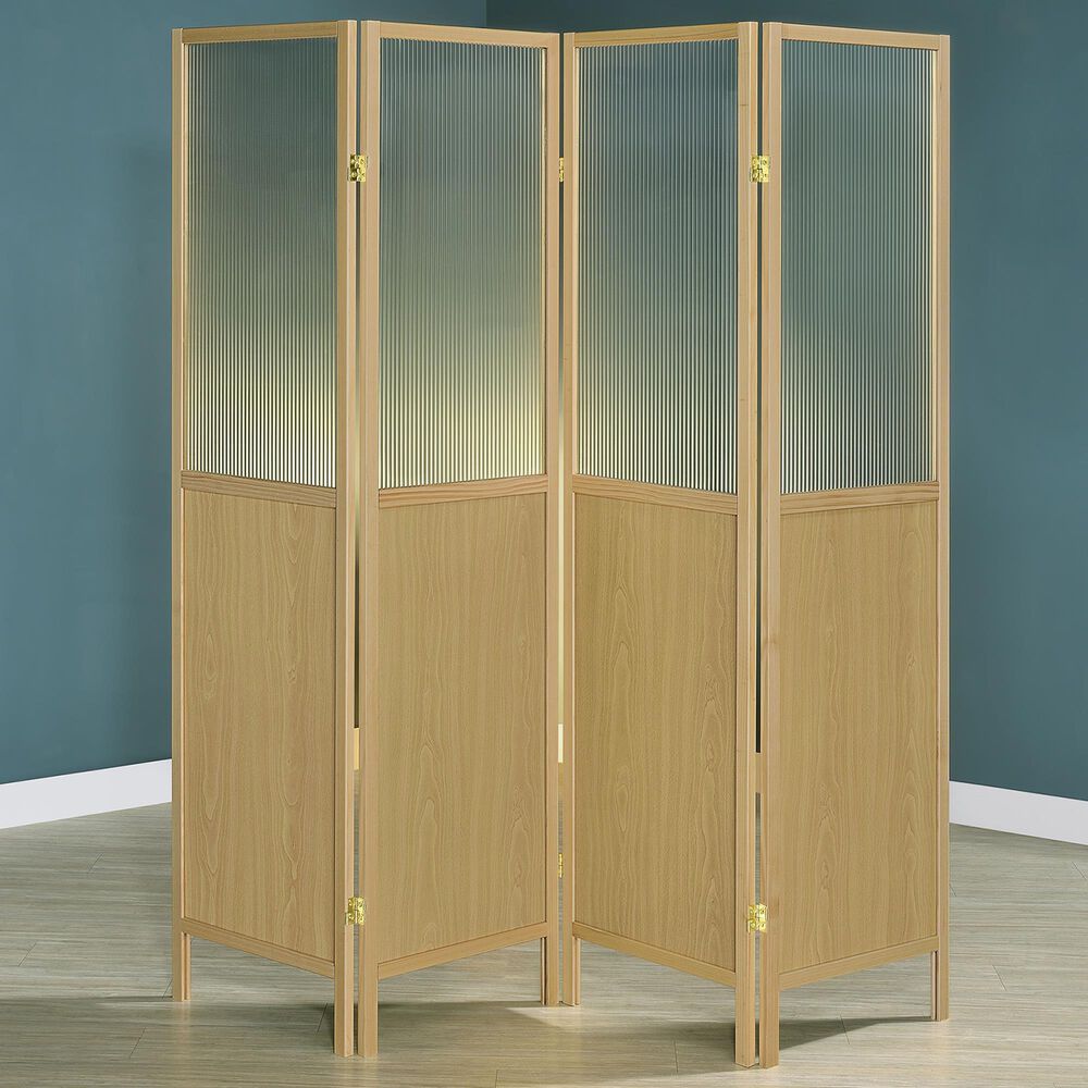 Coaster Mattison 4-Panel Room Divider Folding Shoji Screen in Natural and Soft White, , large
