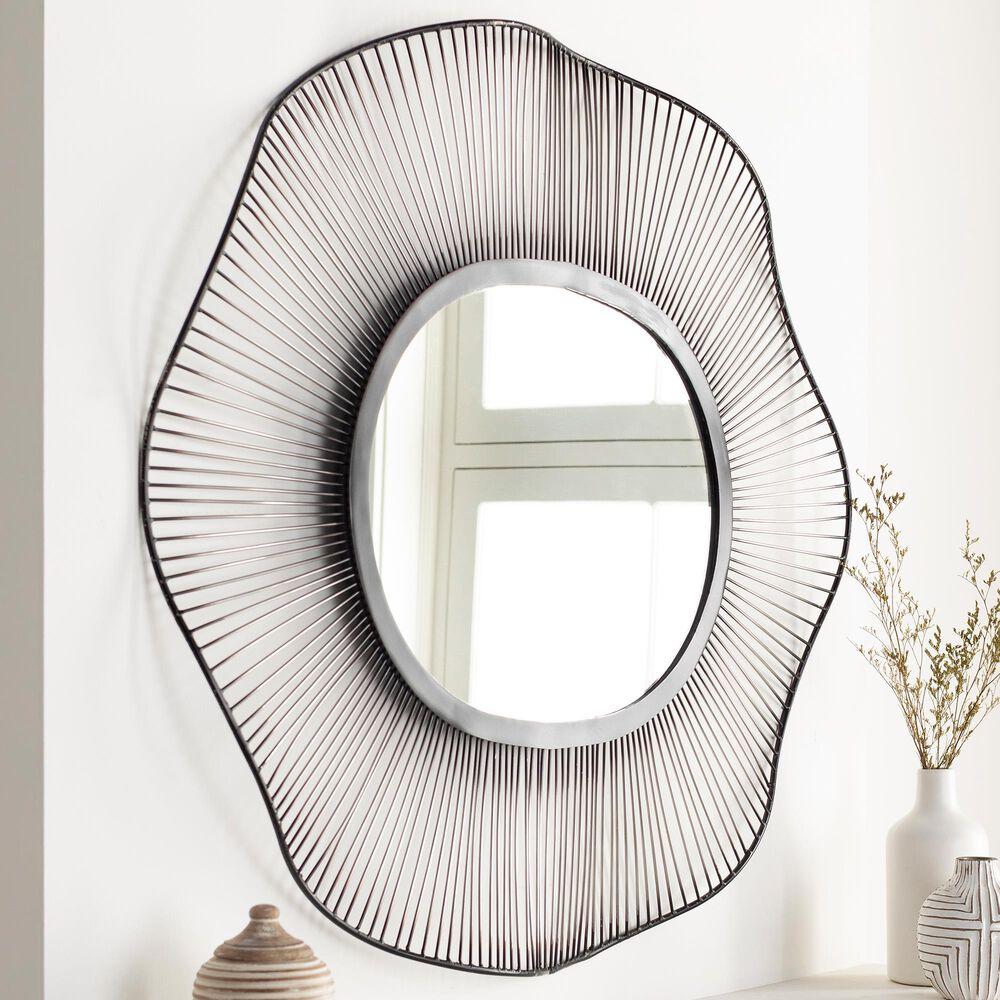 Surya Emes Wall Mirror in Silver and Black, , large