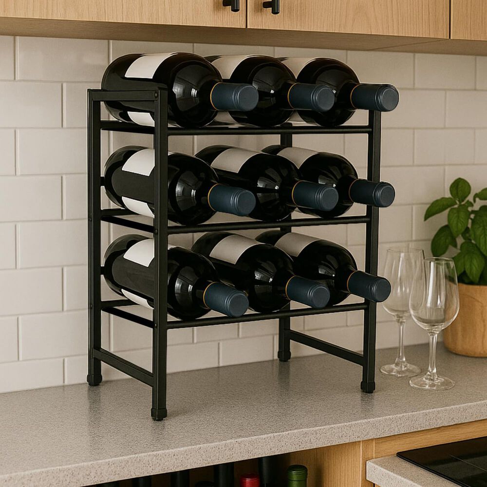 HOMLUX 3-Tier 12-Bottle Metal Countertop Wine Rack in Black, , large