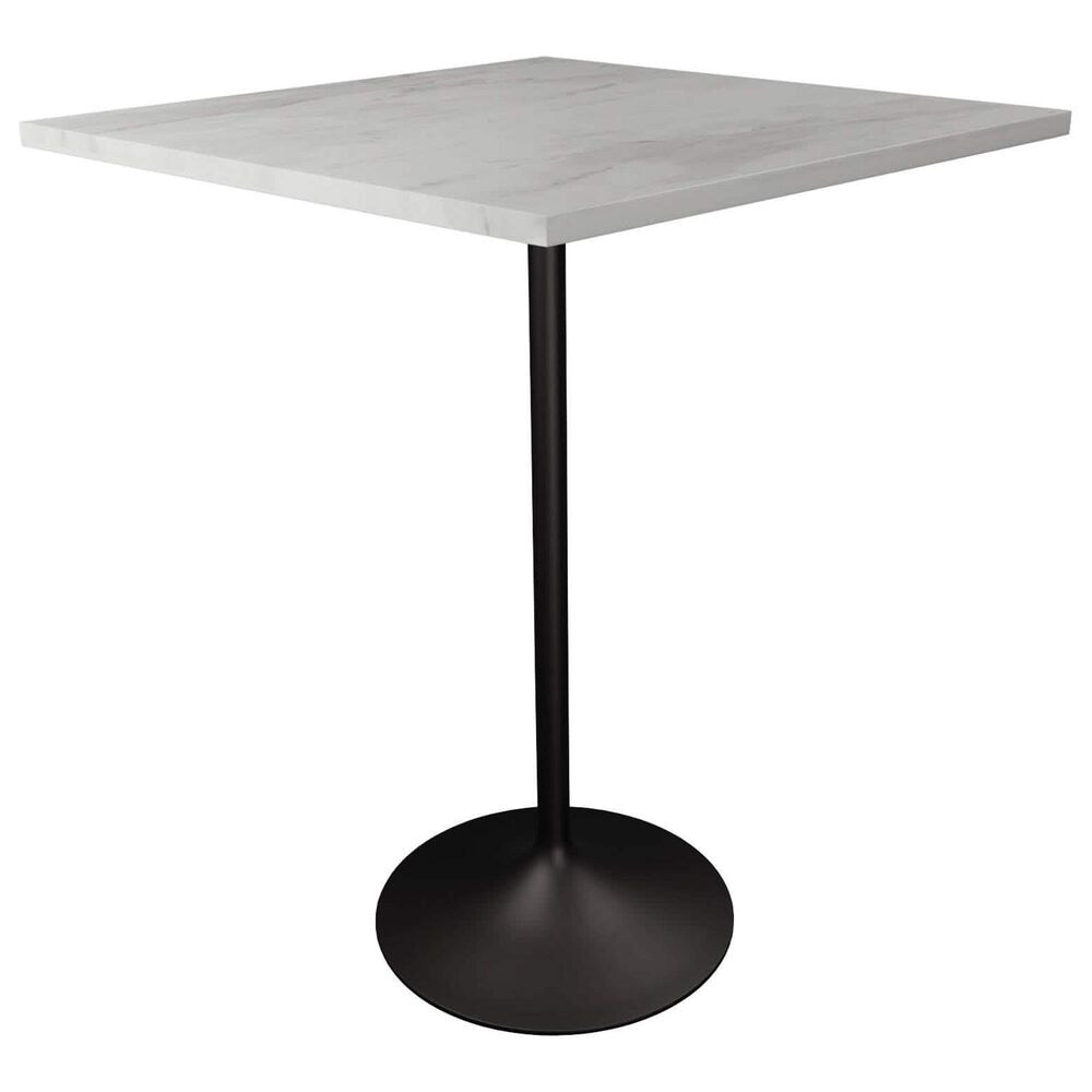 Leisuremod LeisureMod Verve Collection Modern Bar Height Table Black Base with 36 Square Marbleized White Laminated  Top, , large