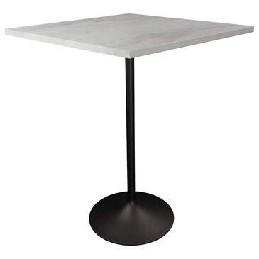 Leisuremod LeisureMod Verve Collection Modern Bar Height Table Black Base with 36 Square Marbleized White Laminated  Top, , large