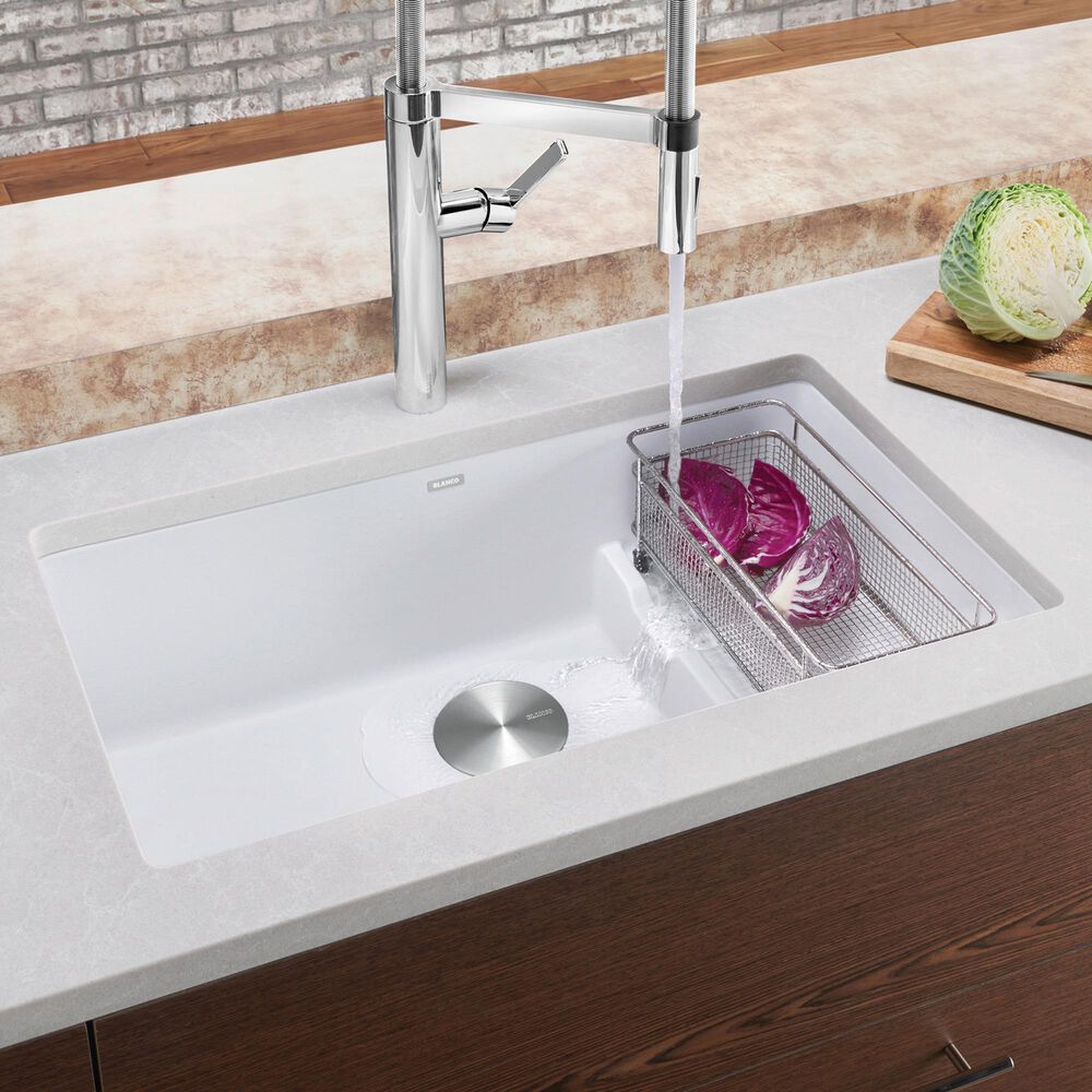 Blanco Precis 29&quot; Cascade Super Single Kitchen Sink with Colander in White, , large