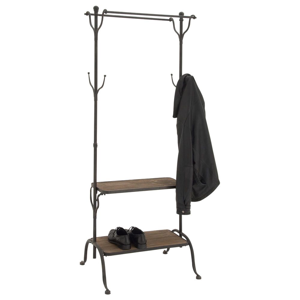 Maple and Jade 72&quot; Industrial Metal Hall Tree in Black and Brown, , large
