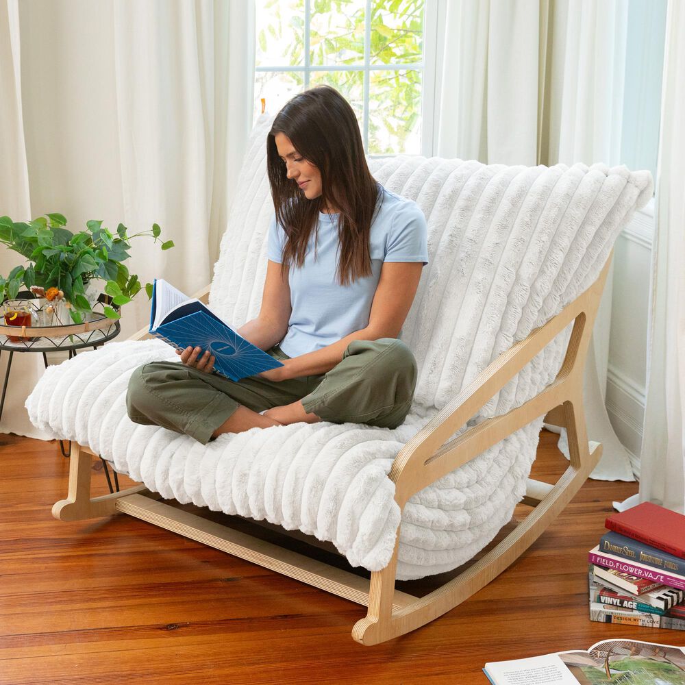 Jaxx Saxx Mondo Fur Bean Bag Rocking Chair in Ivory, , large