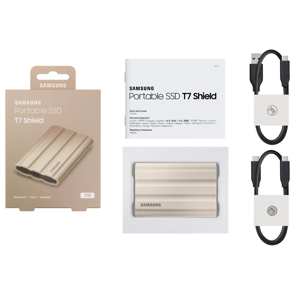 Samsung 1TB T7 Shield Portable External SSD in Beige, , large