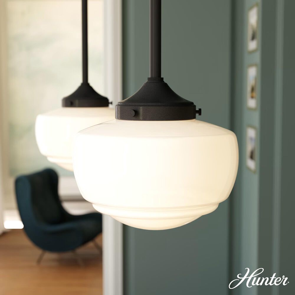 Hunter Saddle Creek 1-Light Mini Pendant with Shiny Cased White Glass in Noble Bronze, , large