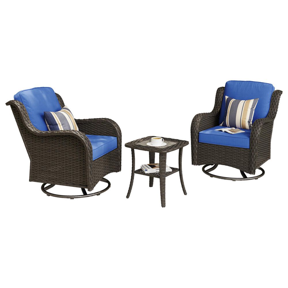 HOMLUX 3-Piece Patio Conversation Set with Swivel Chairs in Navy Blue, , large