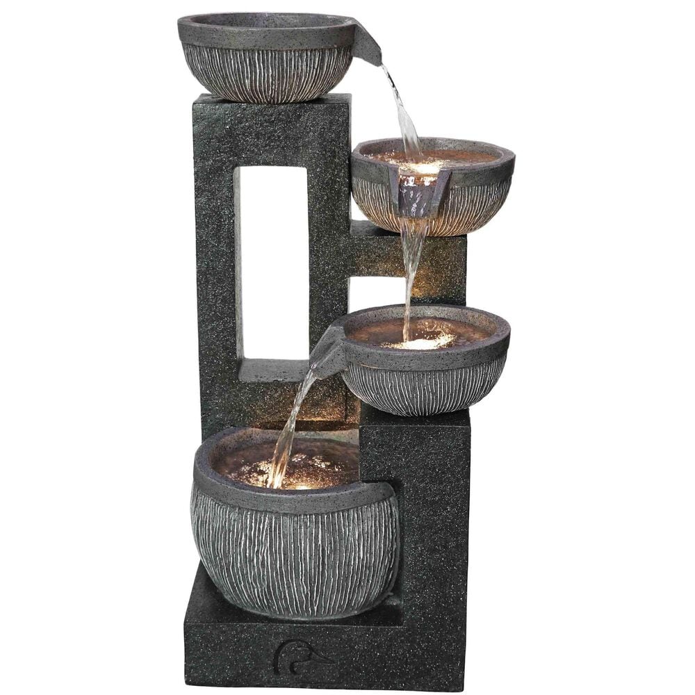 Alfresco Home Fourfall Resin Fountain with Lights in Gray, , large