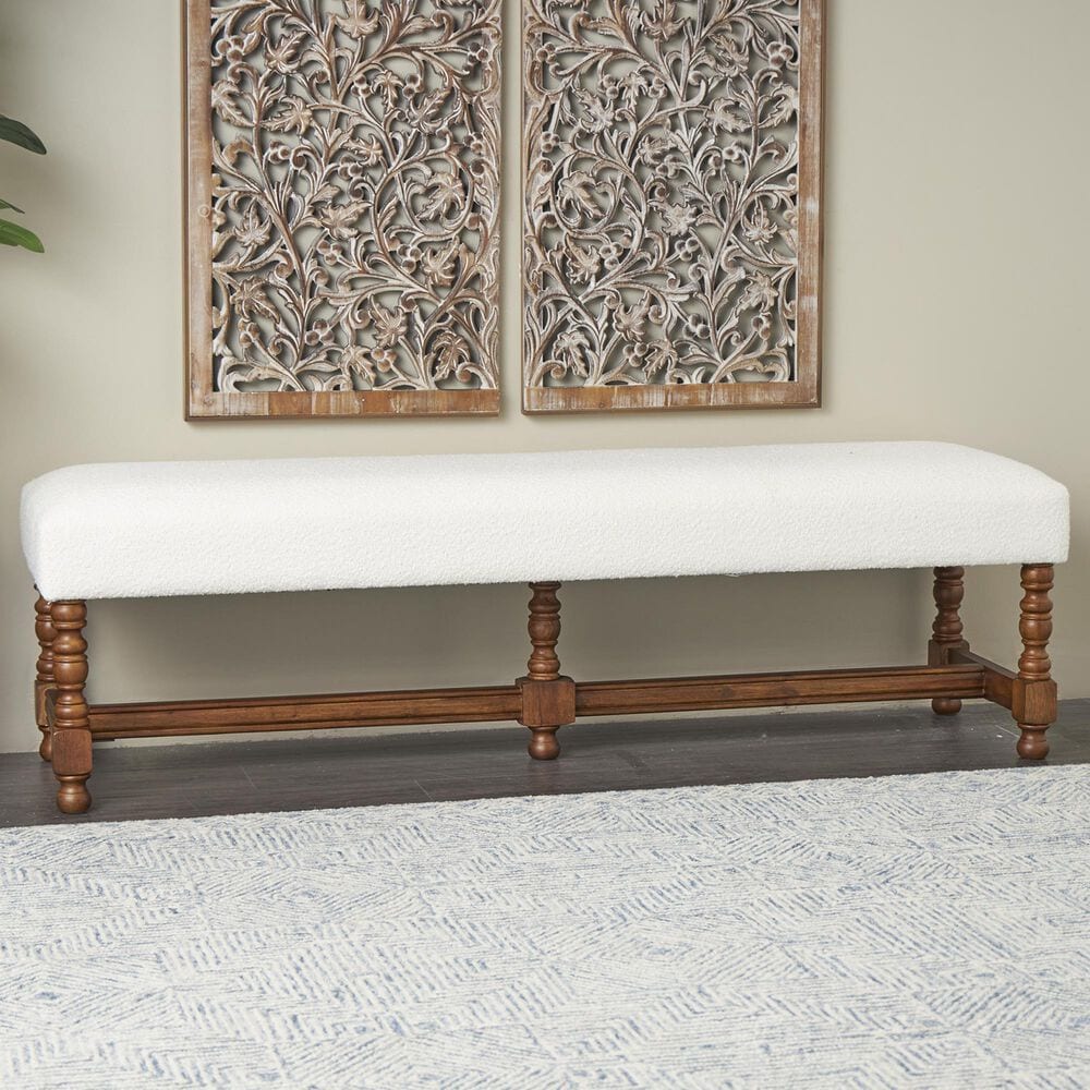 Maple and Jade Home Bench with Turned Legs in Varnished Brown, , large