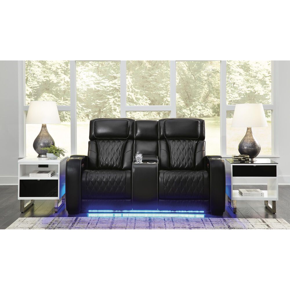 Ashley Boyington Power Reclining Loveseat with Console in Black, , large