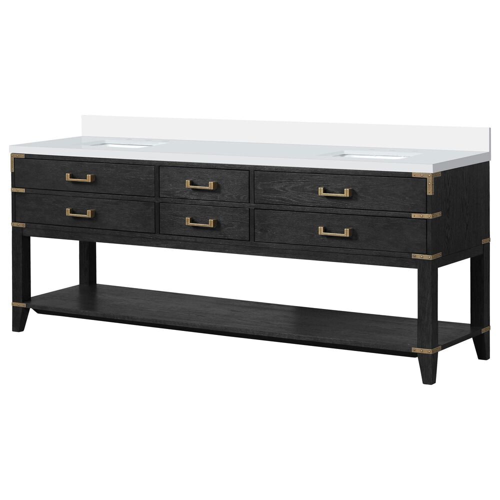 Lexora Home Norwalk 84" Double Bathroom Vanity in Black Oak with White Cultured Marble Top  and Rectangle Sink, , large