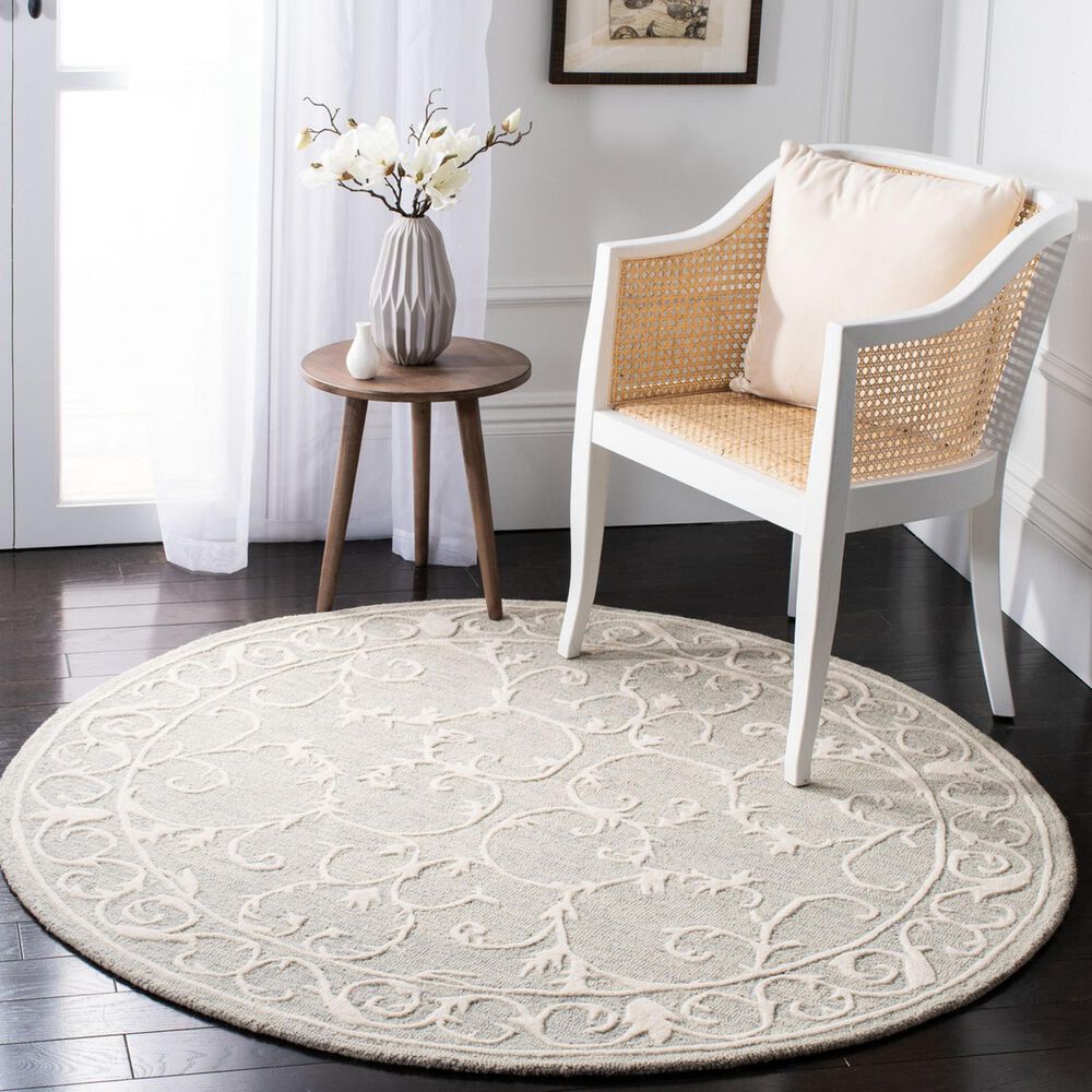 Safavieh Micro-Loop MLP507F 5&#39; Round Light Grey and Ivory Area Rug, , large