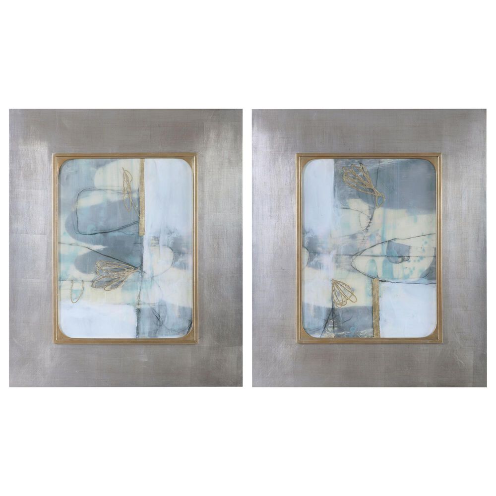 Uttermost Gilded Whimsy Abstract Prints in Blue with Silver and Gold (Set of 2), , large