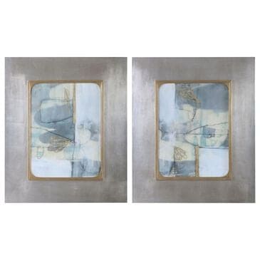 Uttermost Gilded Whimsy Abstract Prints in Blue with Silver and Gold (Set of 2), , large