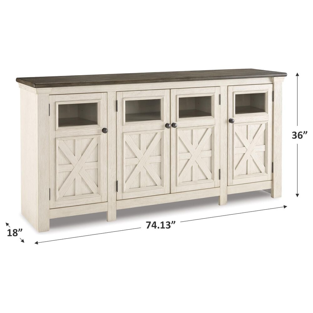 Ashley Bolanburg Extra Large 74&quot; TV Stand in Antique White and Weathered Oak Top, , large
