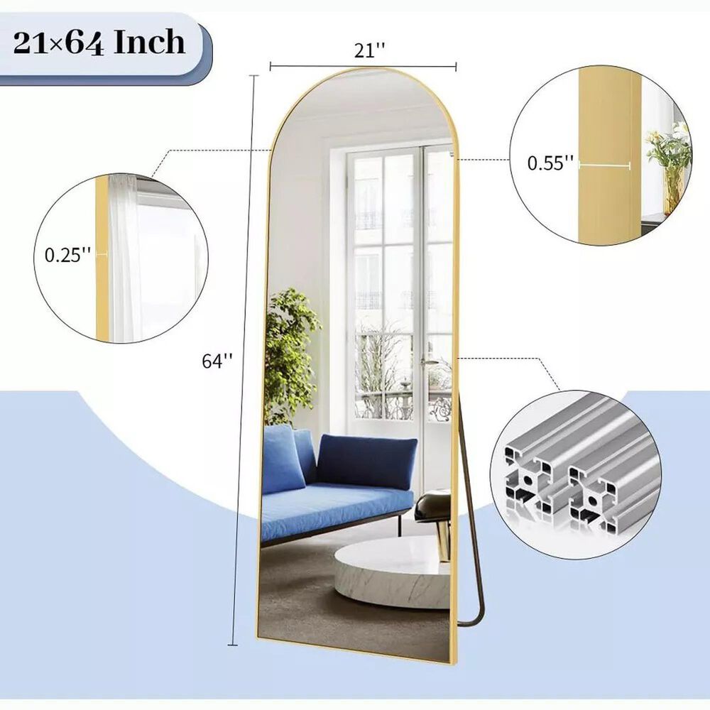 HOMLUX 64" x 21" Modern Full Length Bathroom Mirror in Gold, , large