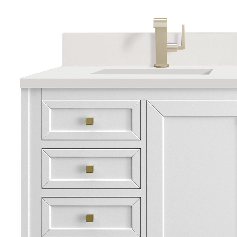 James Martin Vanities Chicago 60&quot; Double Bathroom Vanity in Glossy White with Single Hole 3 cm White Zeus Quartz Top and Rectangular Sinks, , large