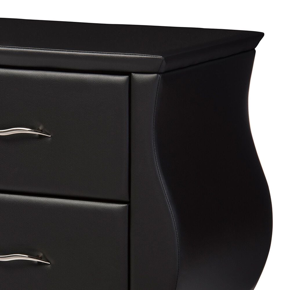Baxton Studio Erin 2-Drawer Nightstand with Black Faux Leather Upholstery in Chrome, , large