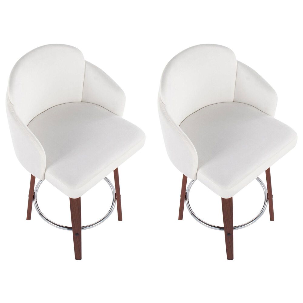 LumiSource Dahlia Swivel Counter Stool with Black Velvet Upholstery in Walnut and Chrome (Set of 2), , large